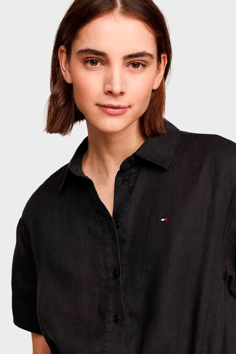 Жіноча чорна лляна сукня LINEN SS MIDI SHIRT 4