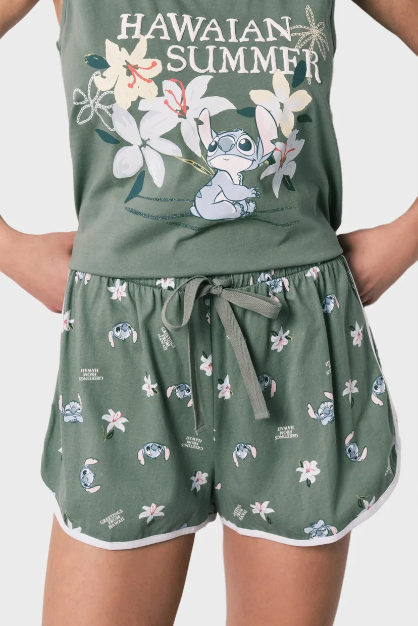 Жіноча оливкова піжама (майка, шорти) Stitch 5