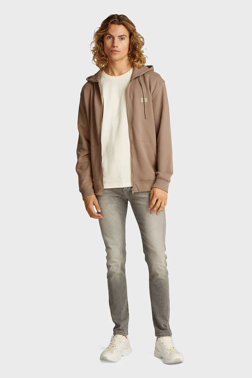 Мужское коричневое худи WOVEN LABEL ZIP THROUGH HOODIE Calvin