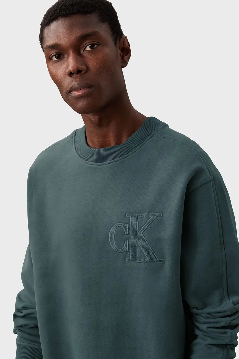 Чоловічий сірий світшот CK APPLIQUE CREW NECK 4