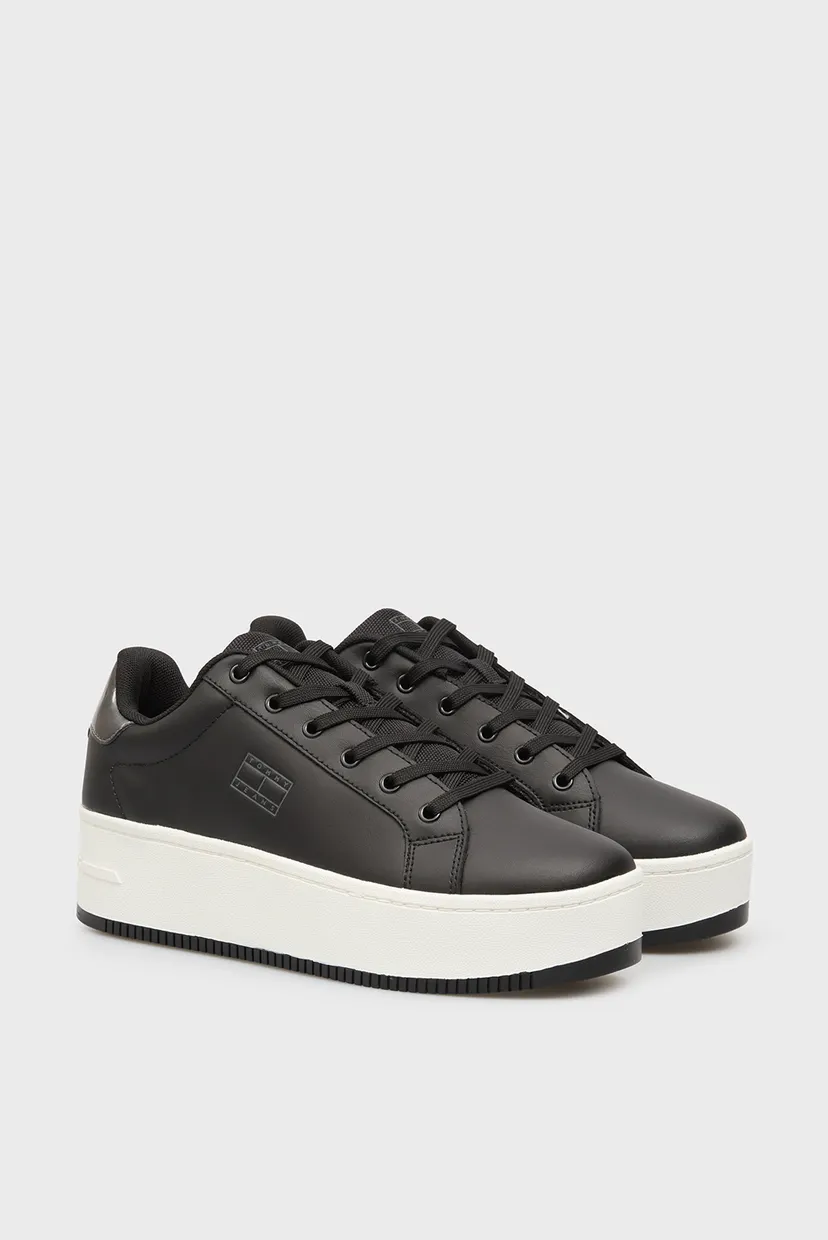 Женские черные кожаные сникерсы FLATFORM PEARLIZED 3
