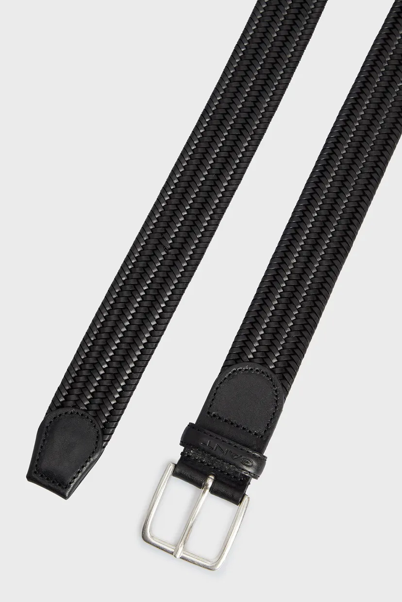 Чоловічий чорний шкіряний ремінь LEATHER ELASTIC BRAIDED BELT 3