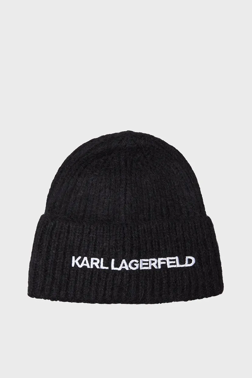 Женская черная шерстяная шапка K ESSENTIAL BEANIE Karl Lagerfeld