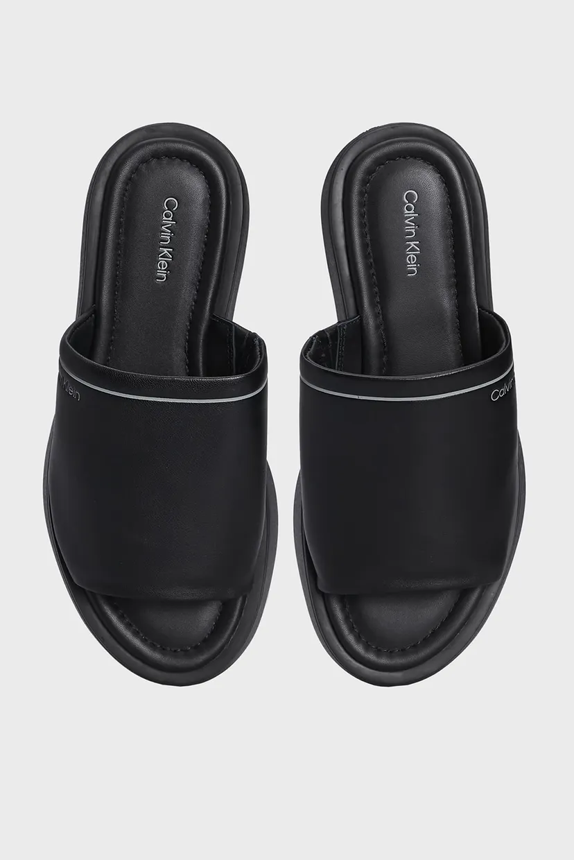 Жіночі чорні шкіряні слайдери FLATFORM SLIDE LTH 4