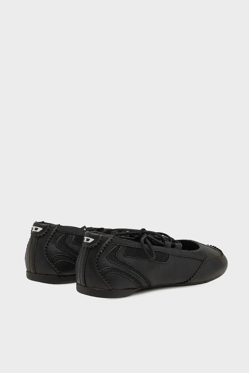 Женские черные кожаные балетки D-MILE BALLERINA LACE UP W BALLERINA 4