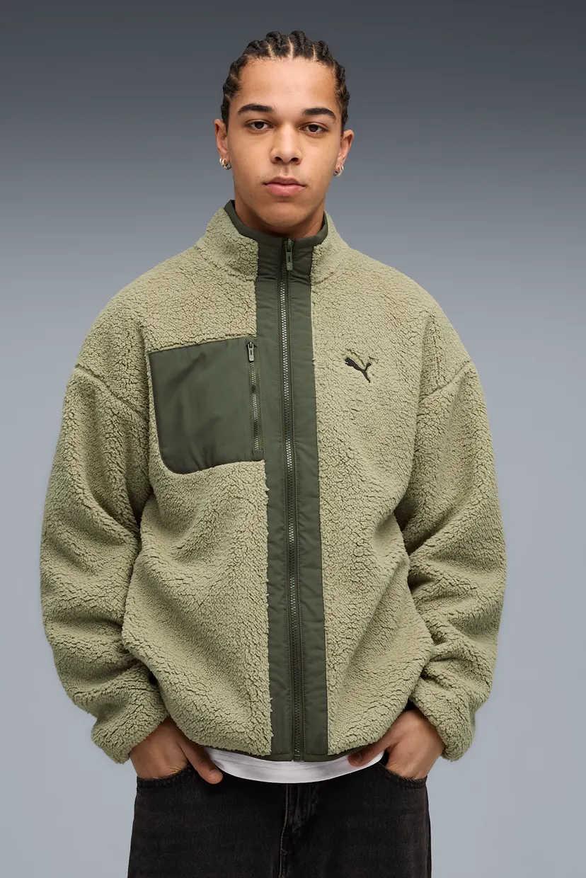 えむ Чоловіча оливкова двостороння куртка Reversible Hybrid Sherpa