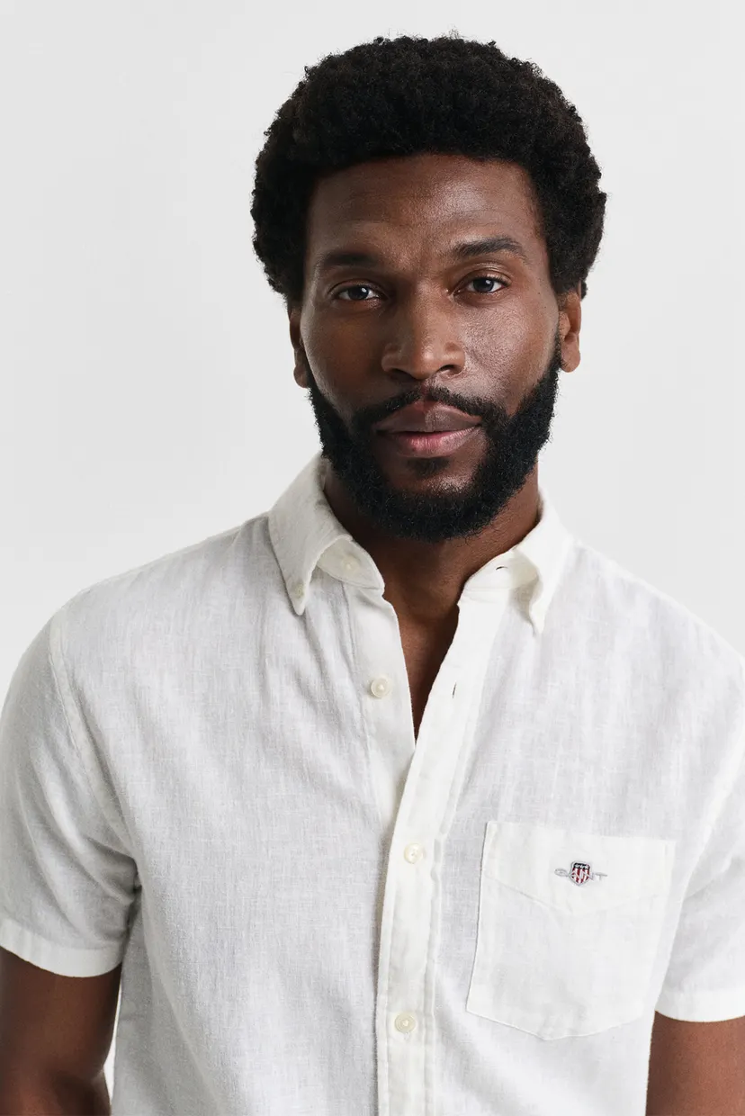 Мужская белая льняная рубашка REG COTTON LINEN SS SHIRT 4