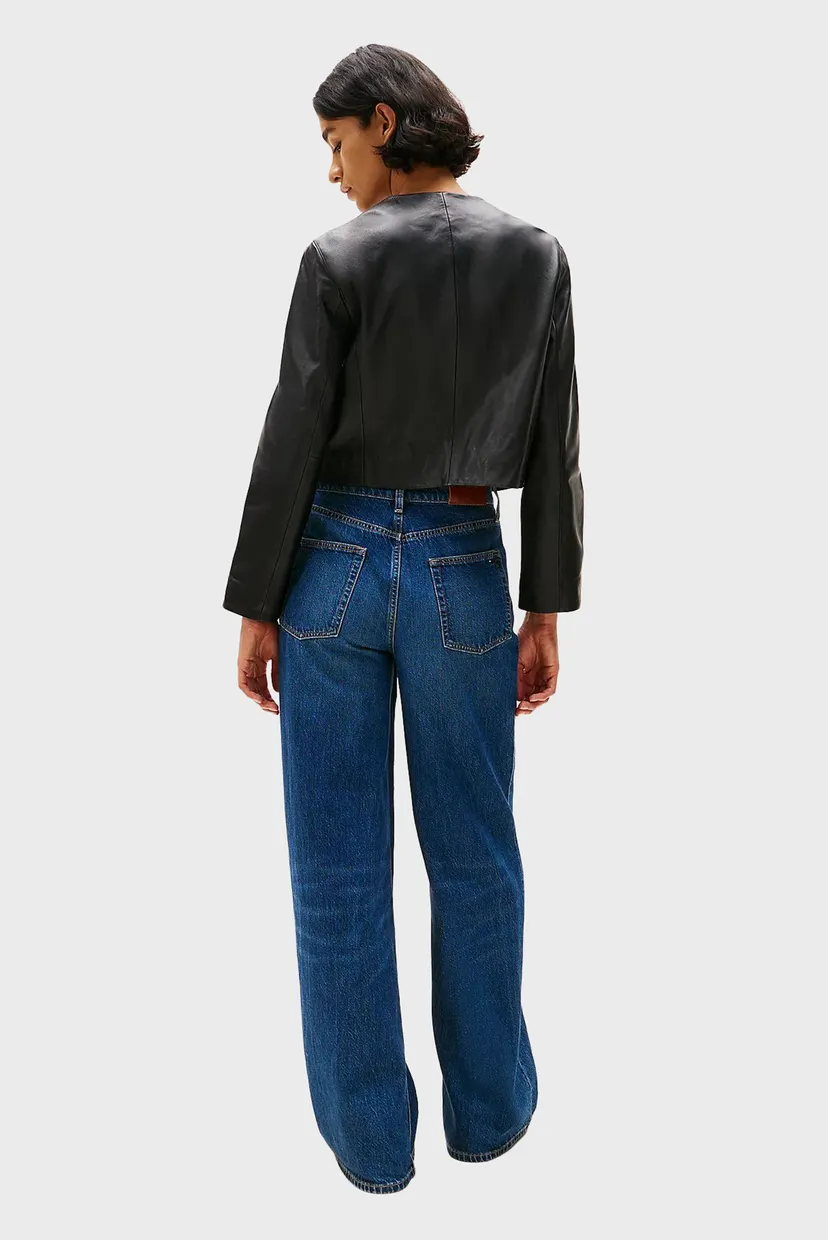 Женская черная кожаная куртка CROP LEATHER JACKET 3
