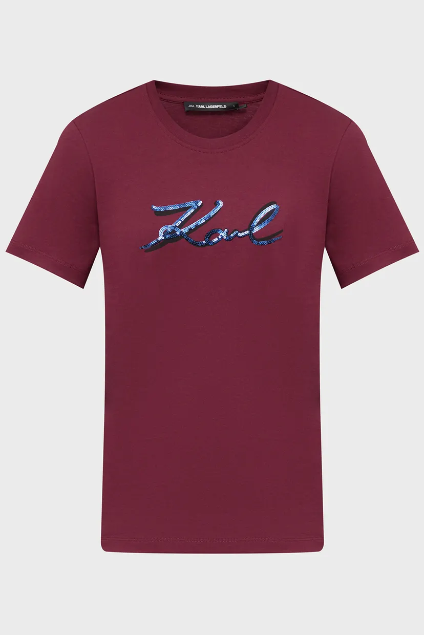 Женская бордовая футболка signature 5