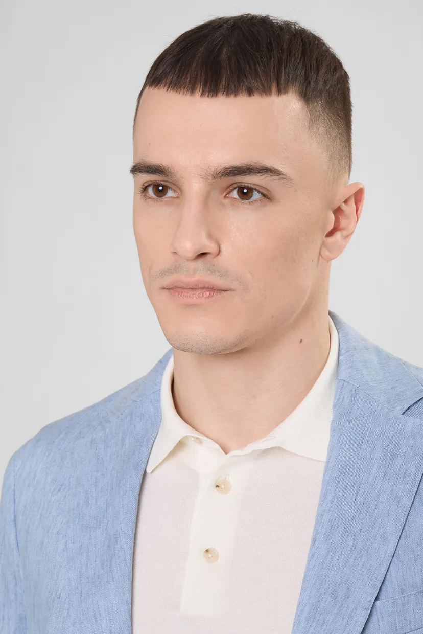 Мужской голубой льняной блейзер 4