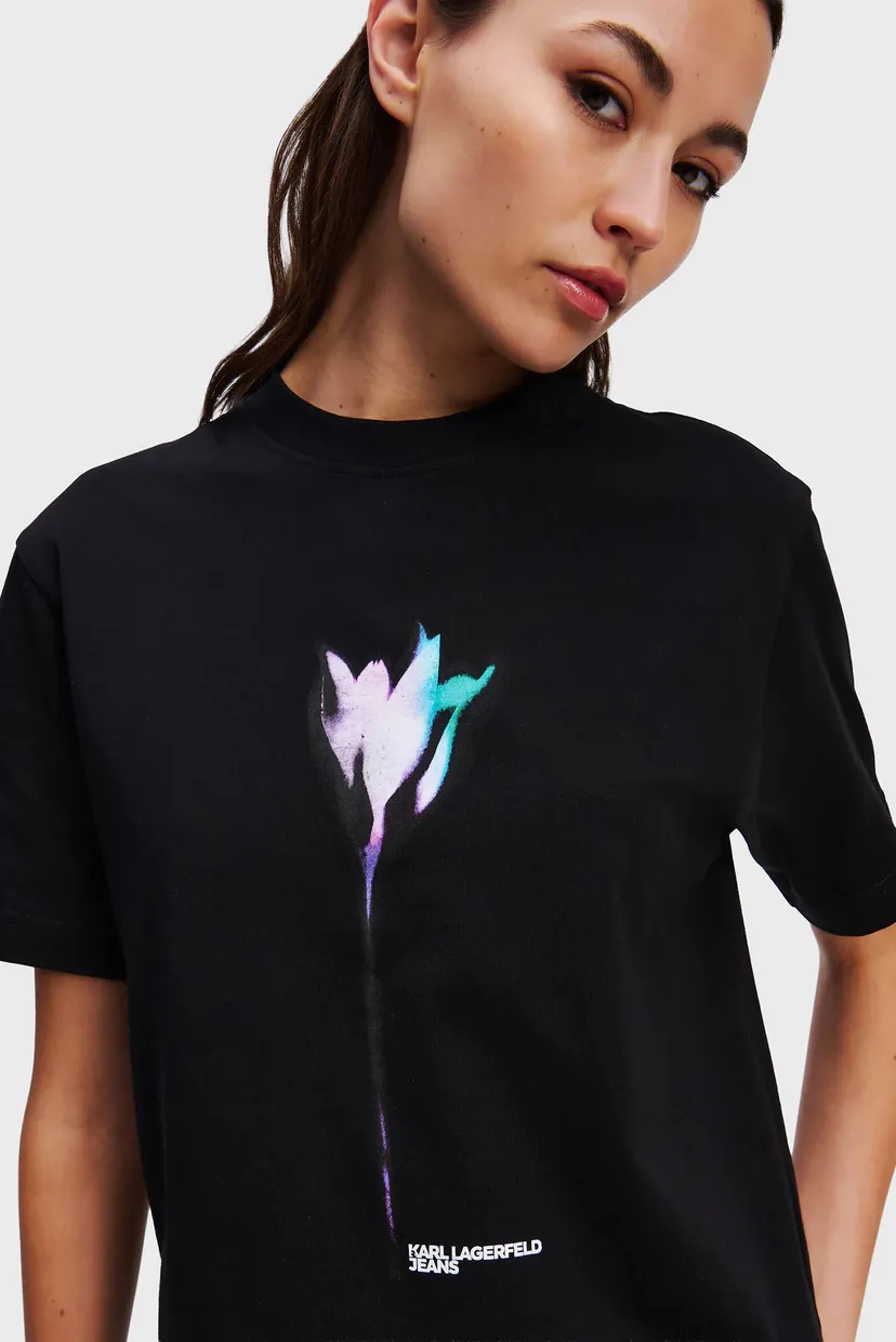 Жіноча чорна футболка reg flower colour 4