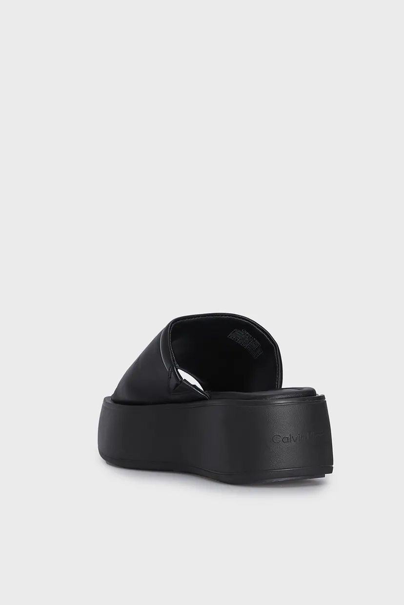 Женские черные кожаные слайдеры FLATFORM SLIDE LTH 5