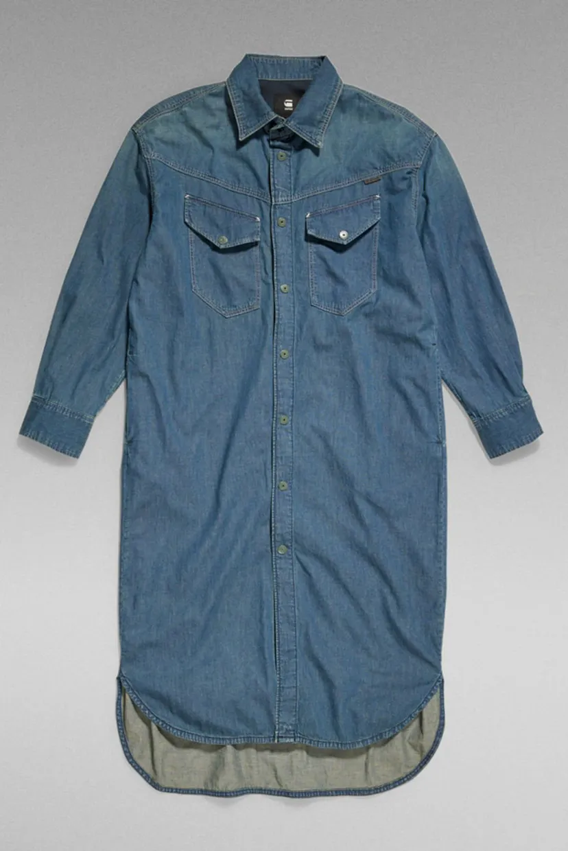 Женское синее джинсовое платье Long Western Shirt Dress EV 4
