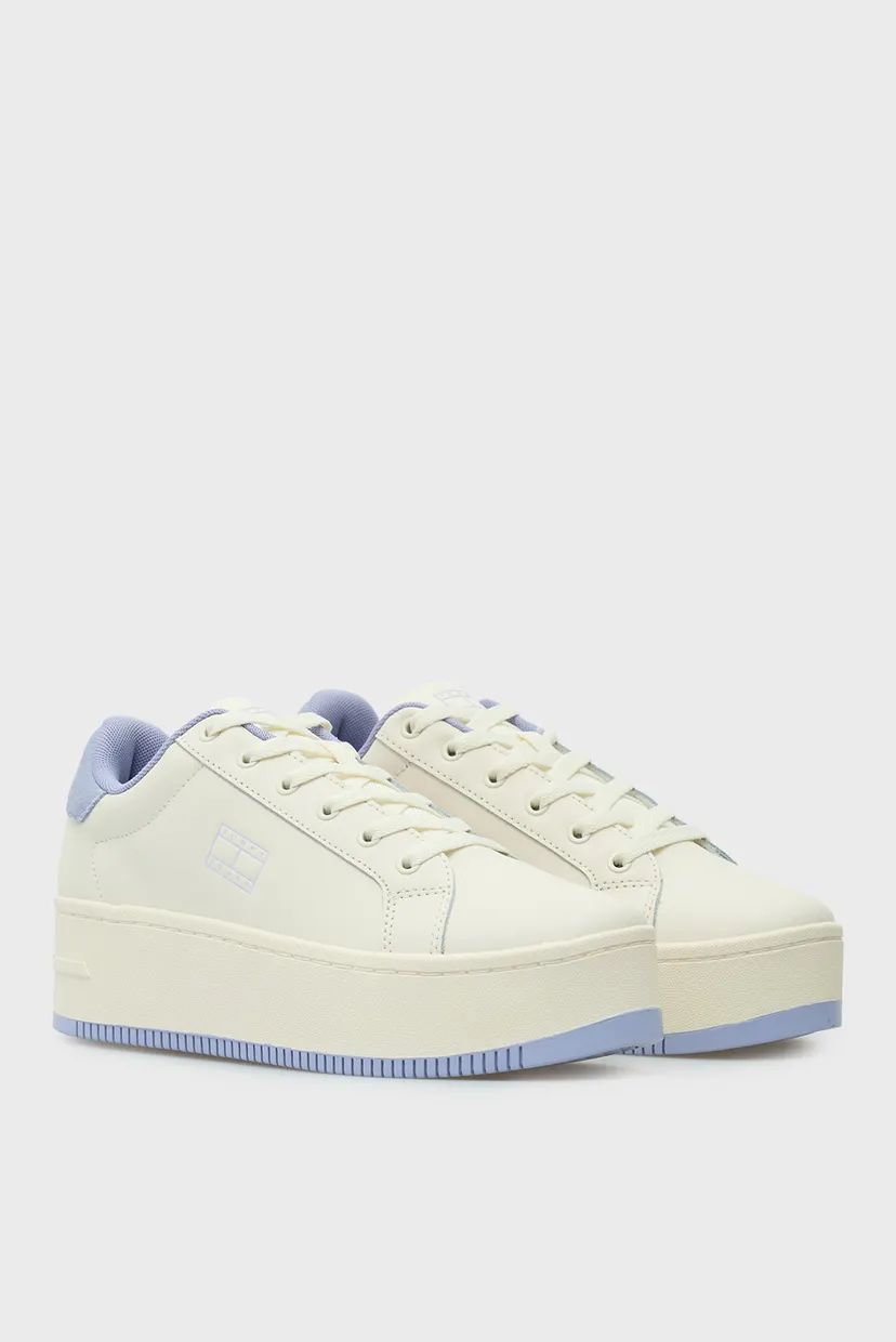 Жіночі білі шкіряні снікерси FLATFORM 3