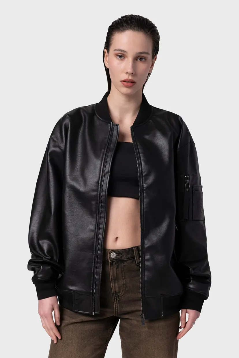 Черный бомбер FAUX LEATHER BOMBER JACKET (унисекс) Vertere Berlin