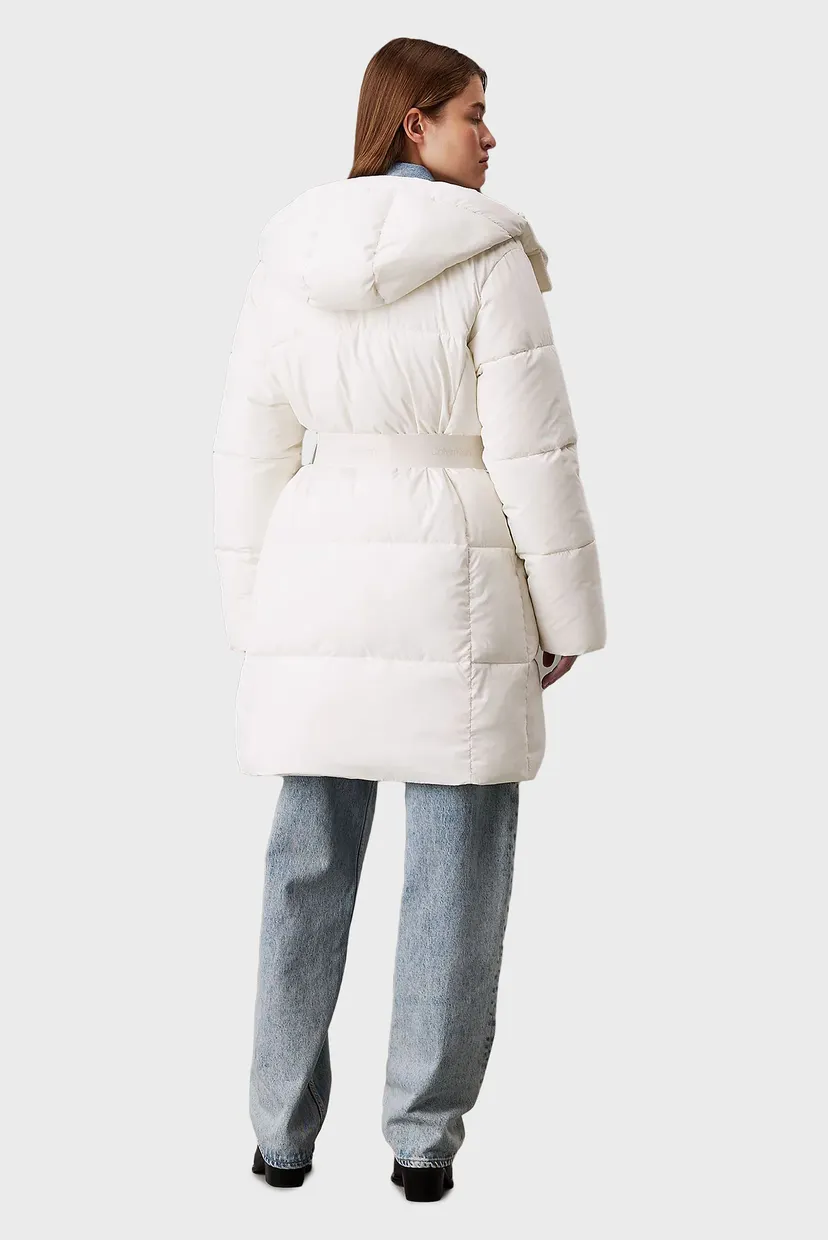 Женская белая куртка LOGO BELT LONG PUFFER 3