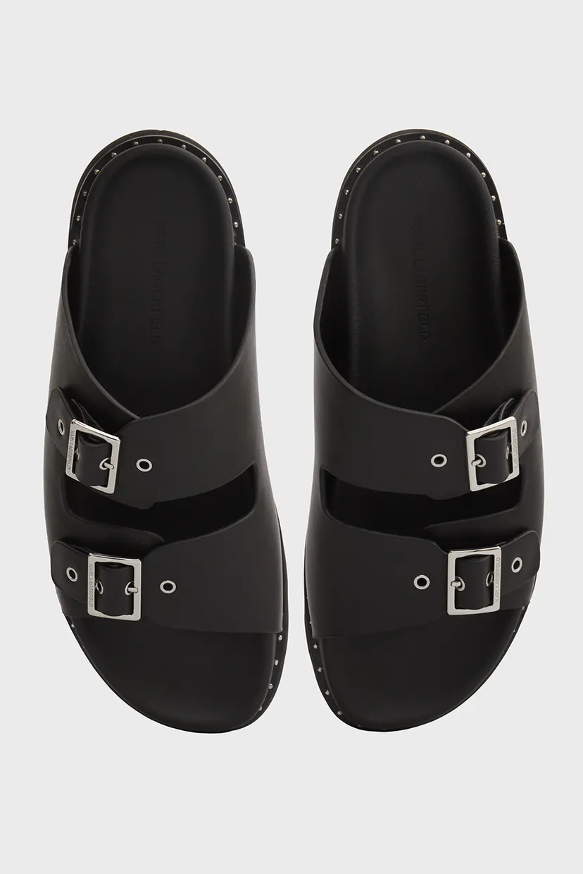 Жіночі чорні шкіряні слайдери KAIA Double Buckle 4