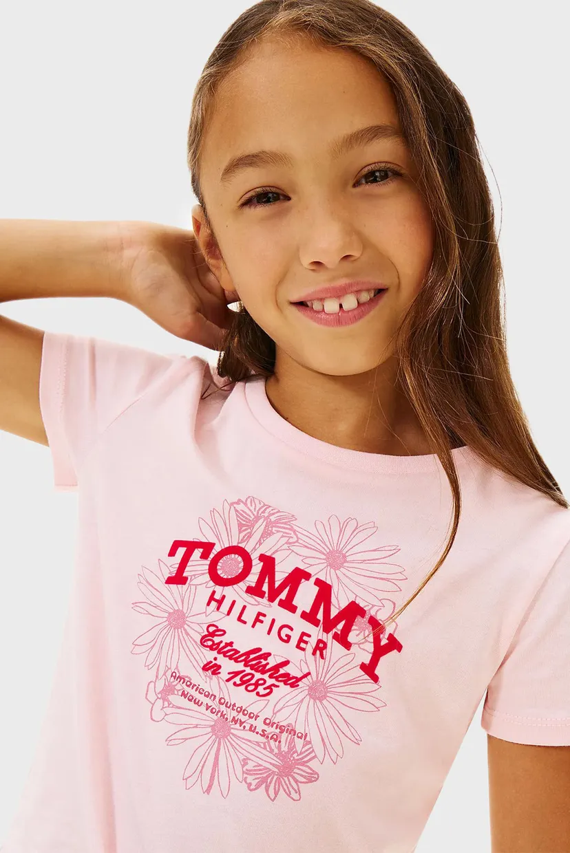 Детская розовая футболка TOMMY FLOCK FLOWER TEE SS 4