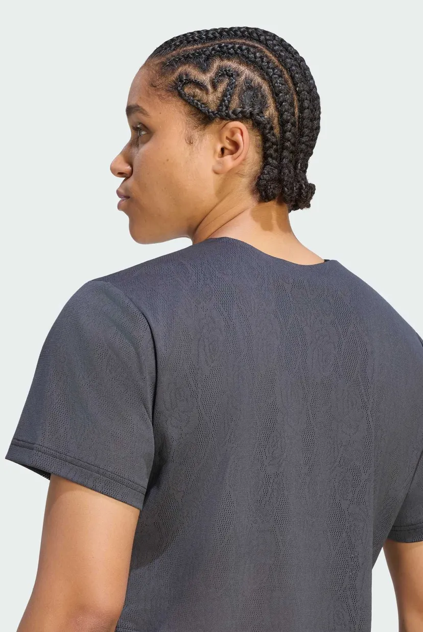 Женская черная футболка TENNIS CLIMACOOL LACE CROP PRO 5