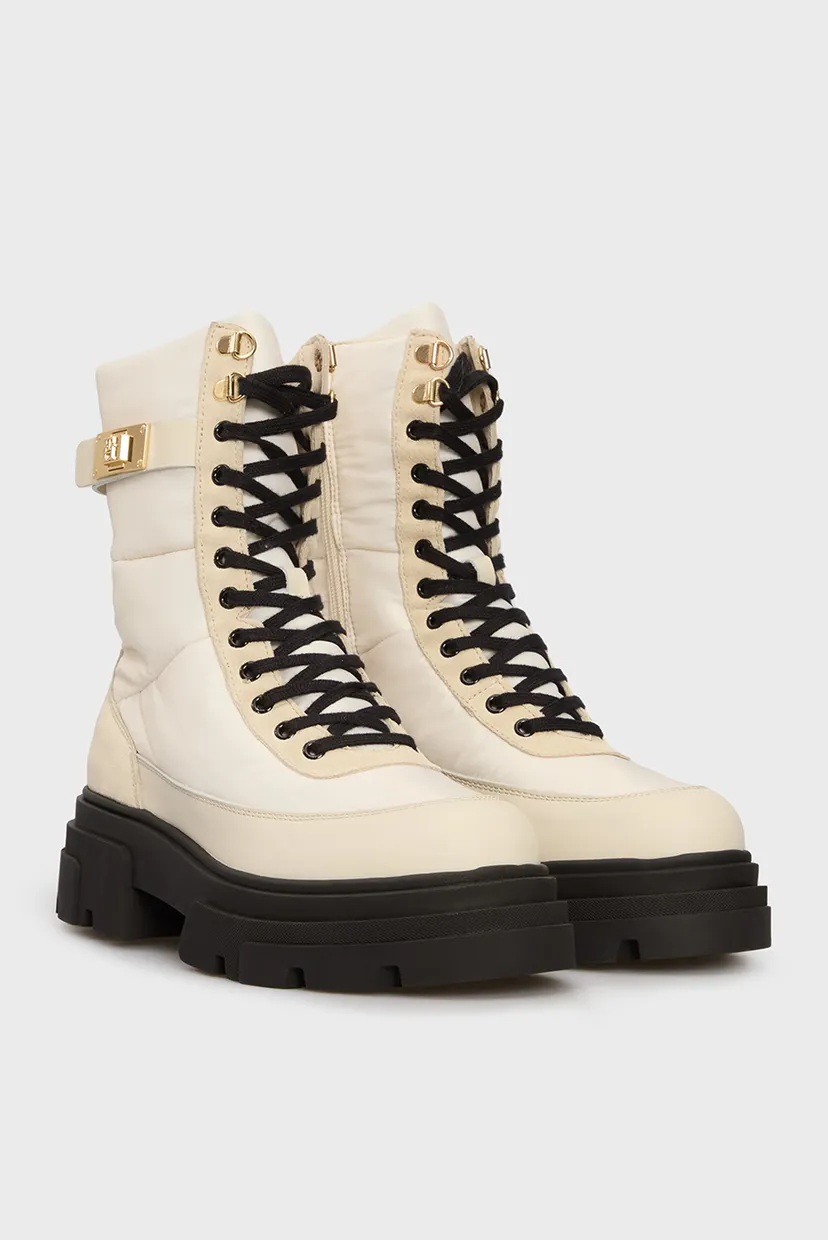 Жіночі білі черевики BIKER LEATHER MIX LACE-UP 3