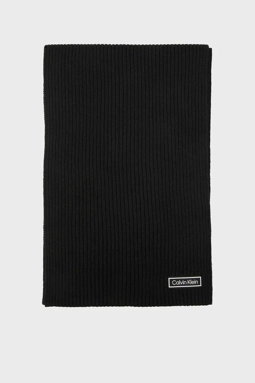 Чоловічий чорний шарф PATCH CHUNKY RIB COTTON SCARF 3