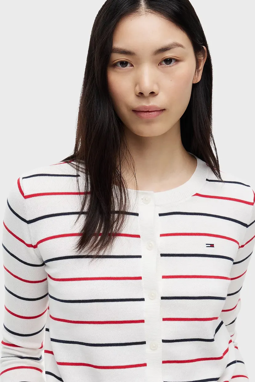Женский белый кардиган в полоску ESSENTIAL CREW NECK CARDIGAN 4