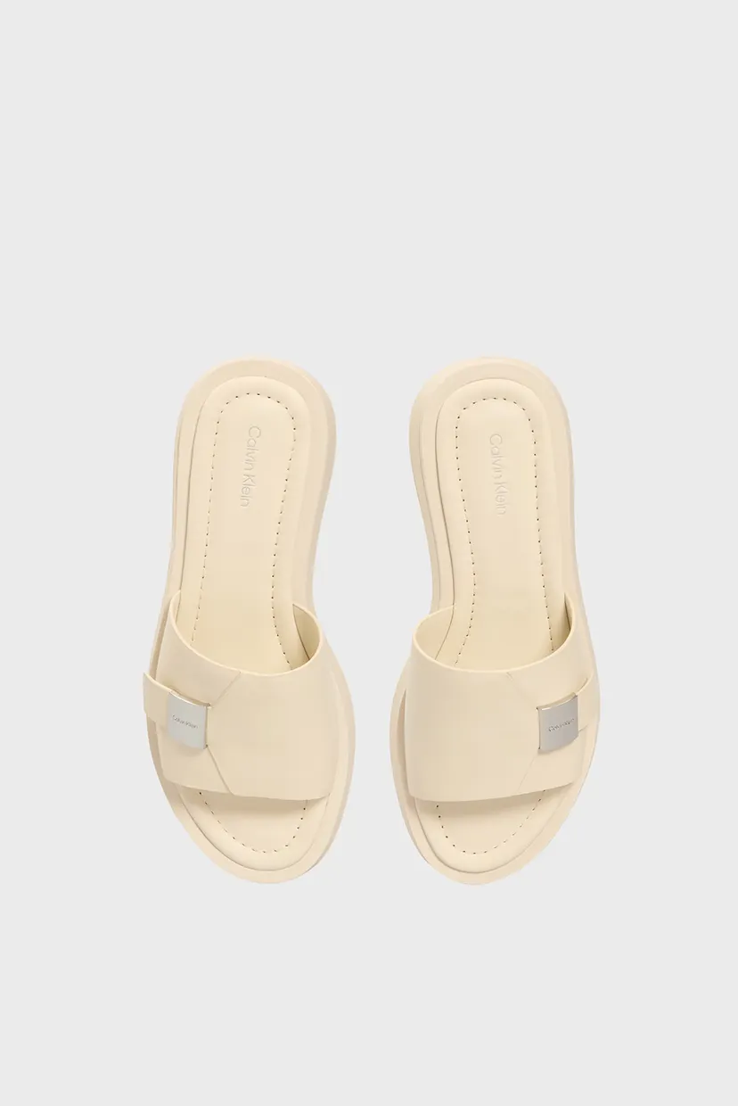 Женские белые кожаные слайдеры FLATFORM SLIDE W/CK HW - LTH 4