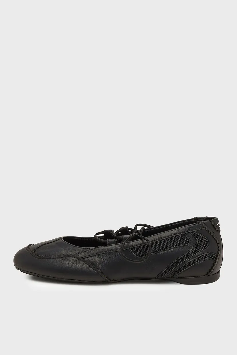 Женские черные кожаные балетки D-MILE BALLERINA LACE UP W BALLERINA 5
