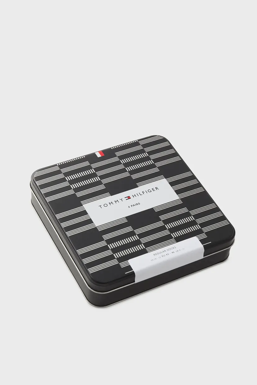 Чоловічі чорні шкарпетки (4 пари) TH MEN SOCK 4P TIN GIFTBOX TOMMY STRIPE 4