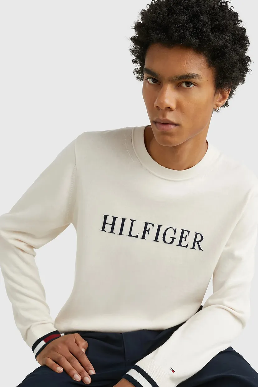 Мужской белый джемпер HILFIGER FLAG CUFF 4
