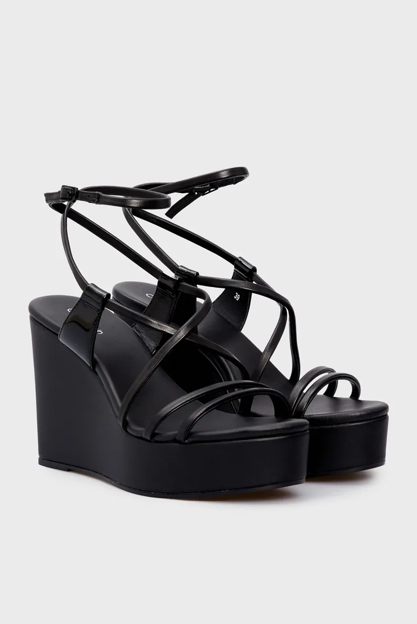 Женские черные кожаные босоножки WEDGE SANDAL 70 LTH 3