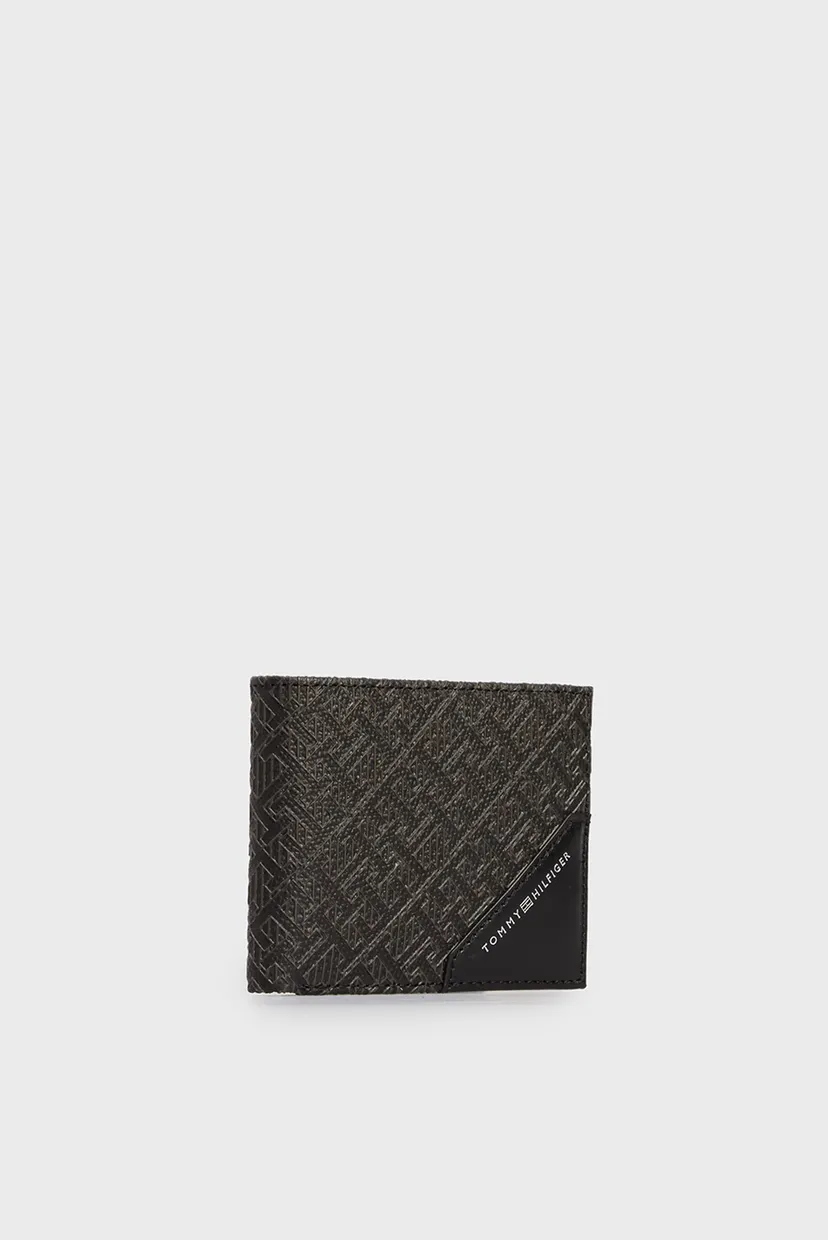 Чоловічий чорний шкіряний гаманець з візерунком TH MONOGRAM MINI WALLET 3