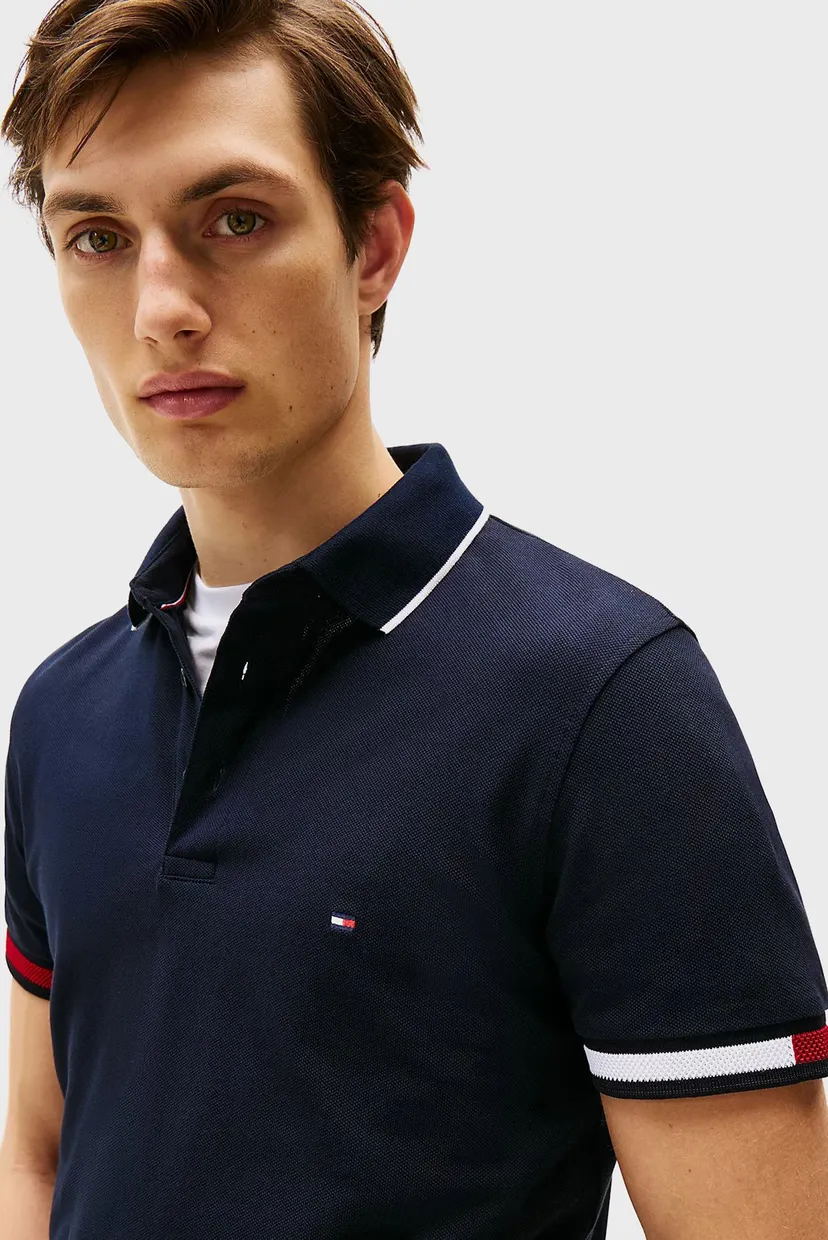 Чоловіче темно-синє поло FLAG CUFF SLIM FIT 4