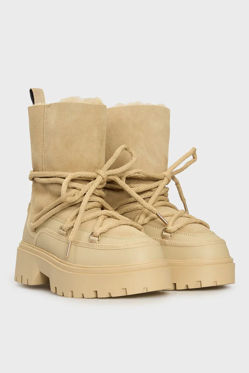 Женские бежевые замшевые луноходы REAL SHEARLING LACE-UP SNOWBOOT 3