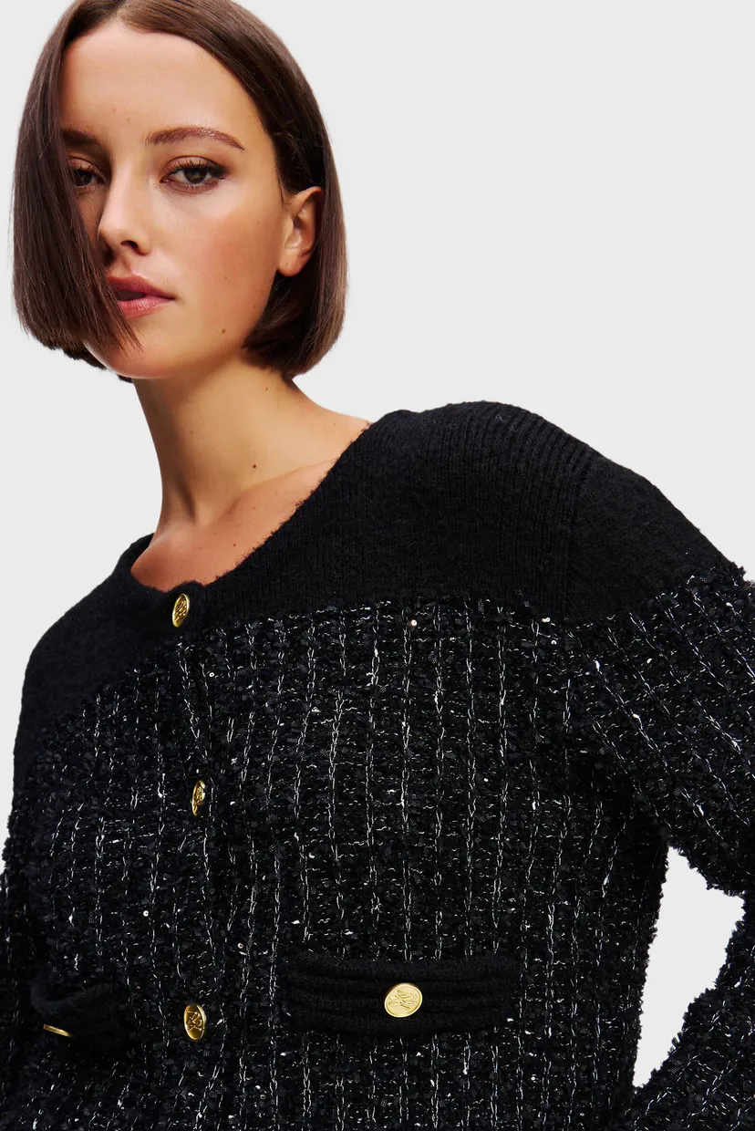 Жіночий чорний твідовий кардиган BOUCLE KNIT CARDIGAN 4