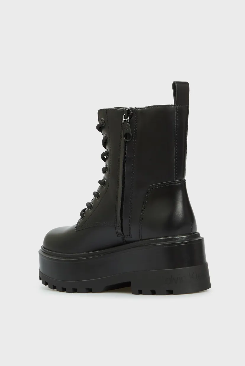 Женские черные кожаные ботинки FLATFORM HIGH LACE UP 5
