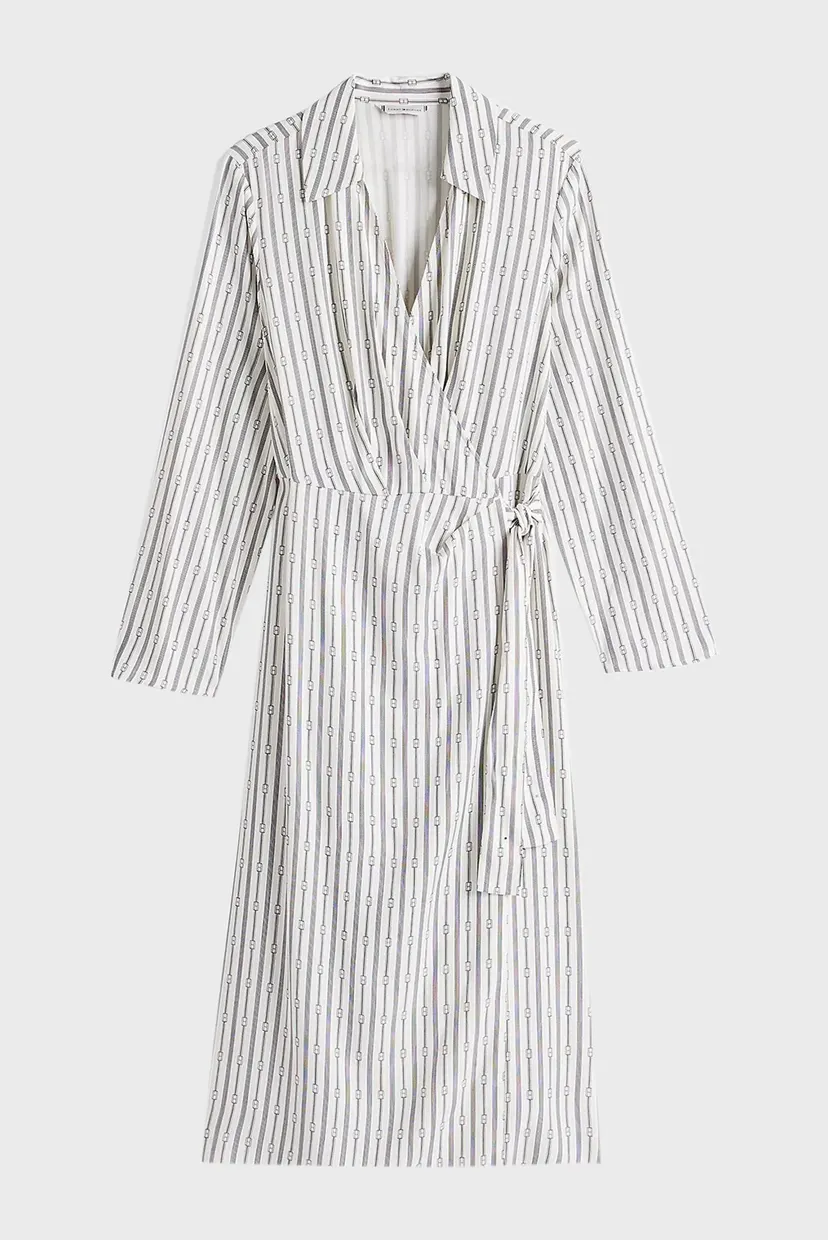 Женское белое платье в полоску FLUID VIS LS WRAP MIDI DRESS 5