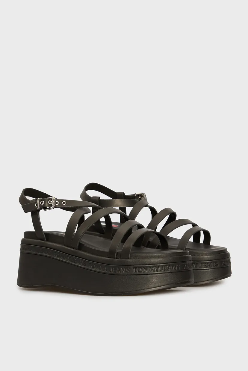 Женские черные кожаные сандалии TJW WEDGY STRAPPY SANDAL 3