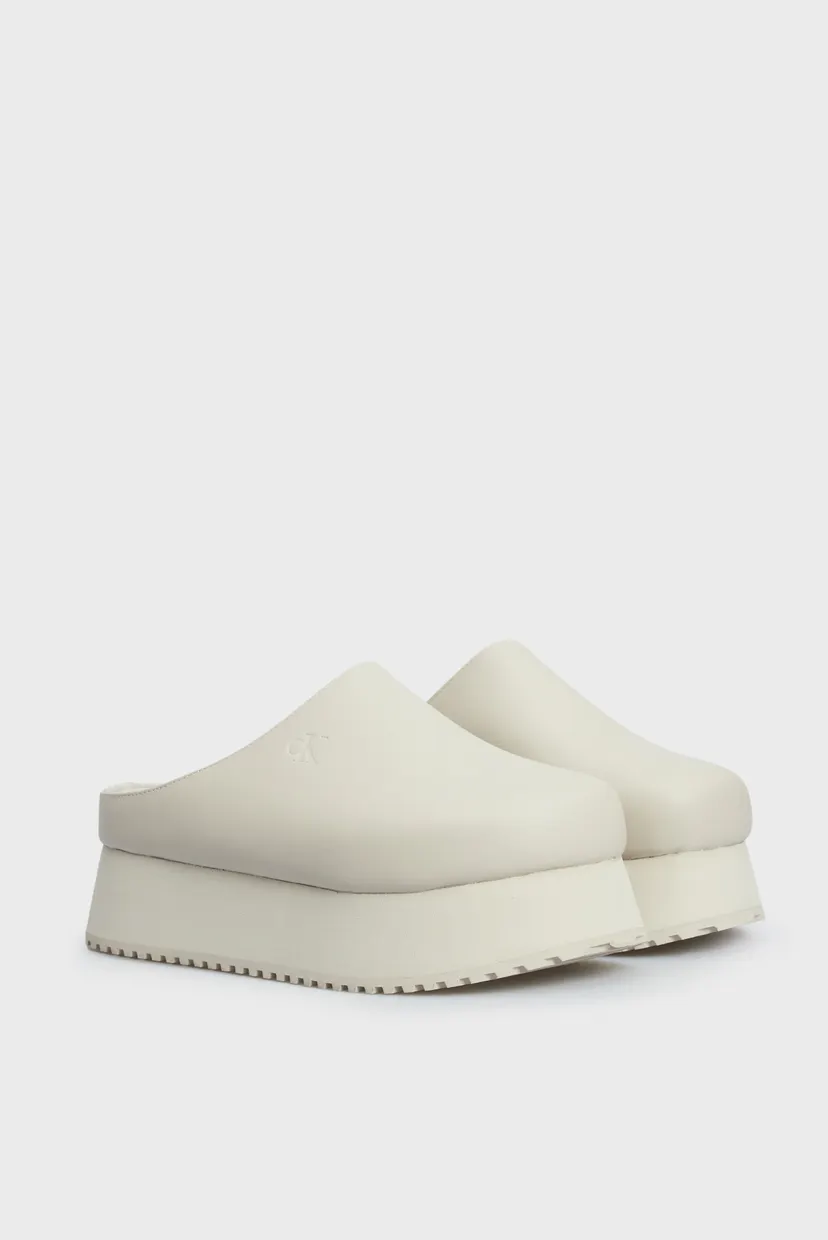 Женские бежевые кожаные клоги CLOSE TOE FLATFORM 3