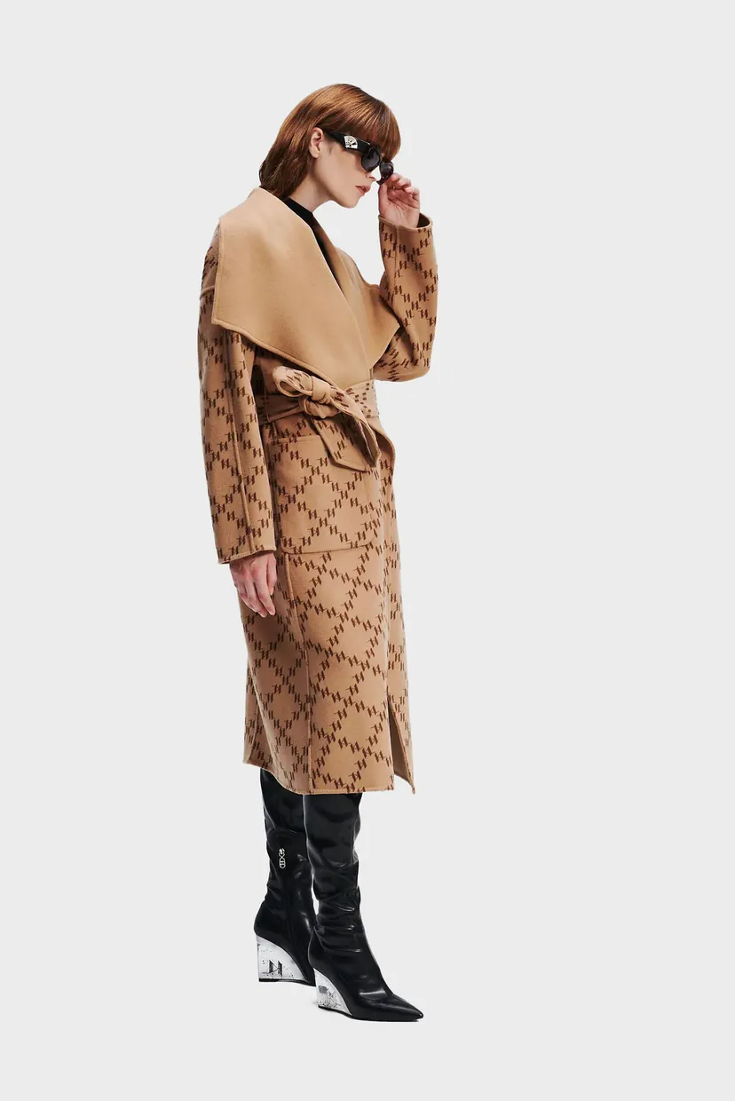Жіноче бежеве вовняне двостороннє пальто REVERSIBLE PRINTED SOFT 3