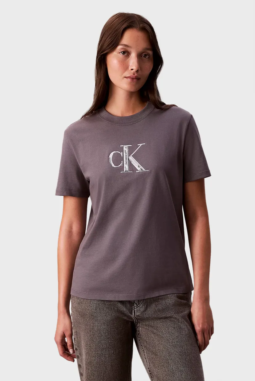 Женская серая футболка SS SEQUIN CK GRAPHIC TEE 6