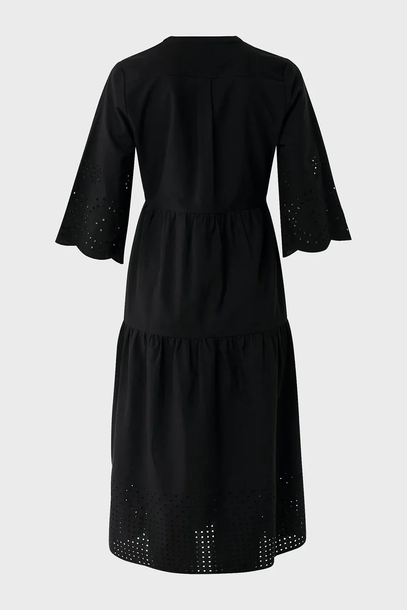 Женское черное платье Linen eyehole embroidery dress 5