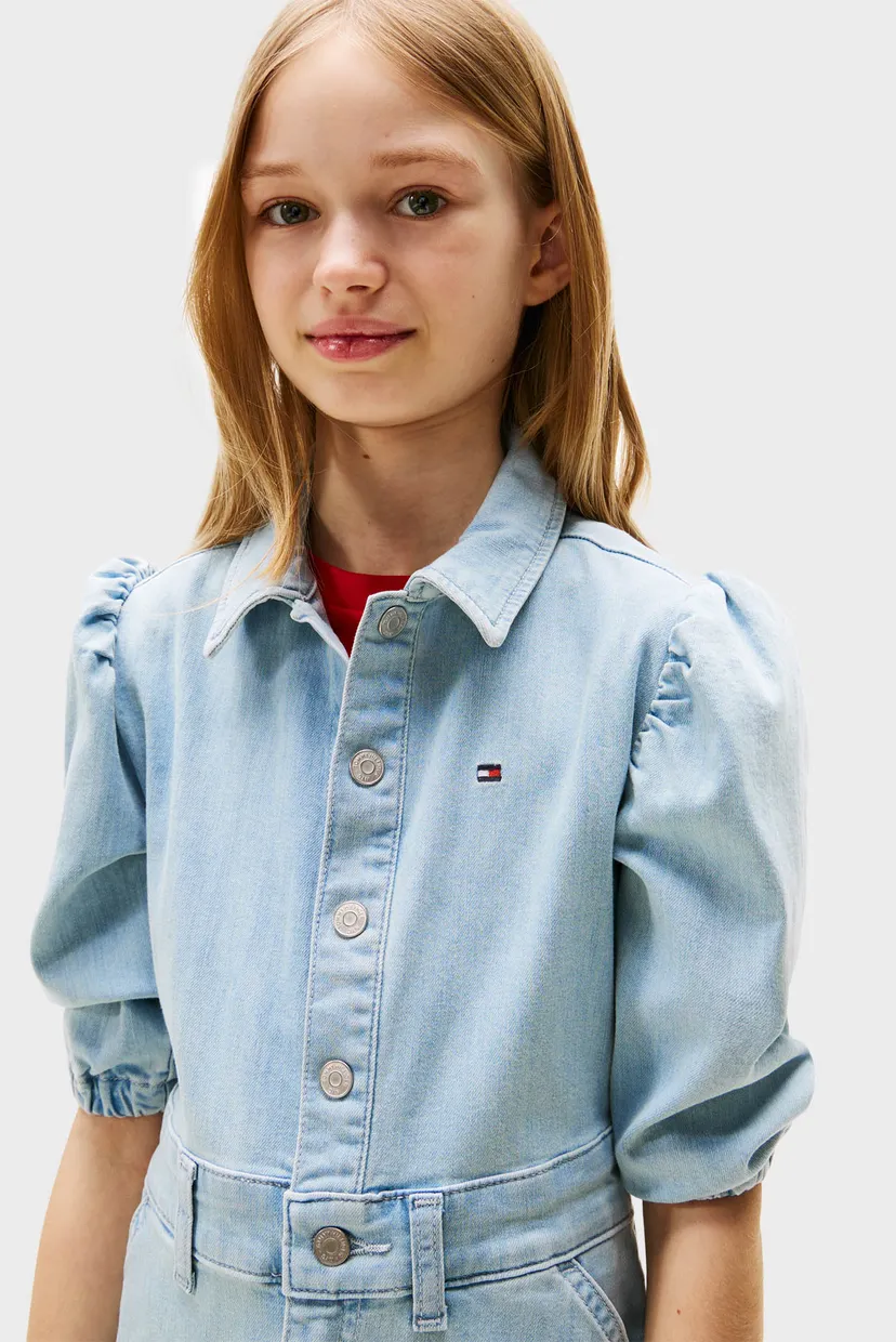 Детское голубое джинсовое платье DENIM PUFF SLEEVE 4