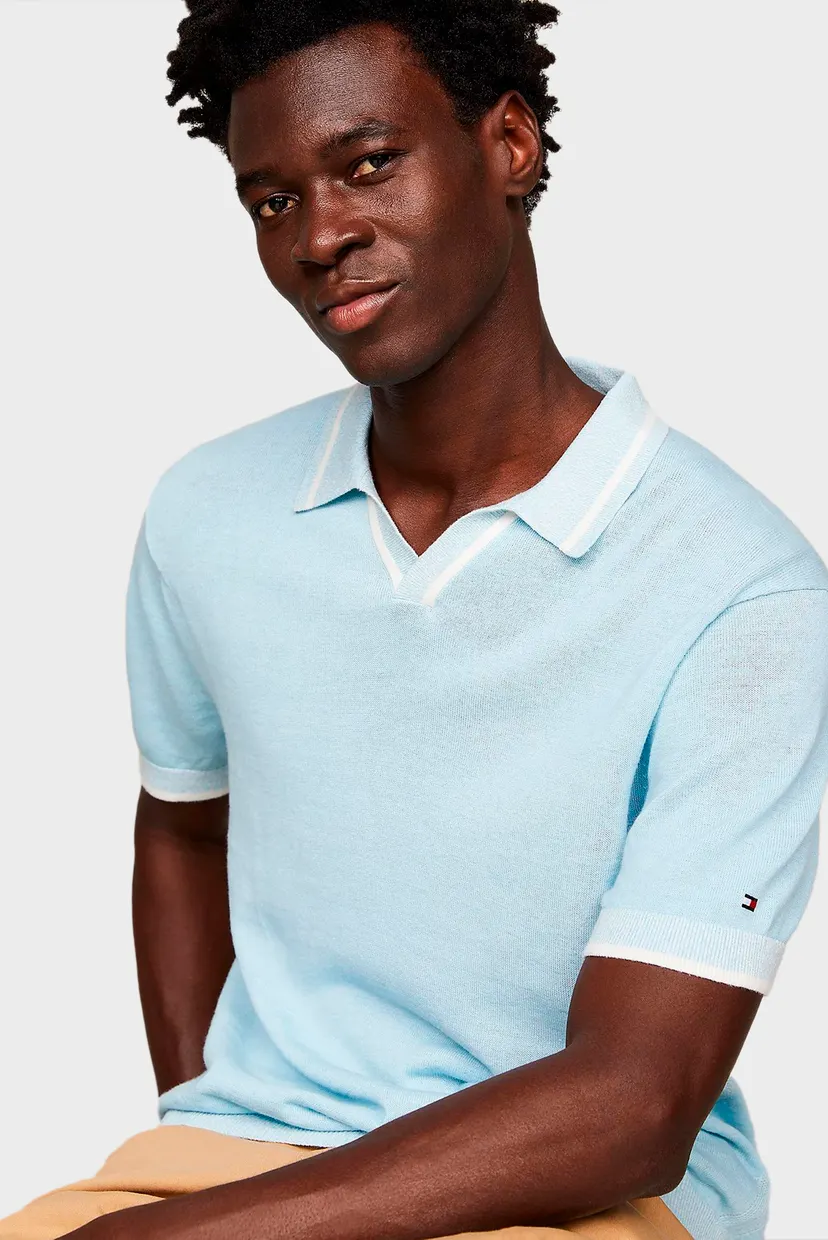Чоловіче блакитне лляне поло LINEN BLEND REVERE S/S 4