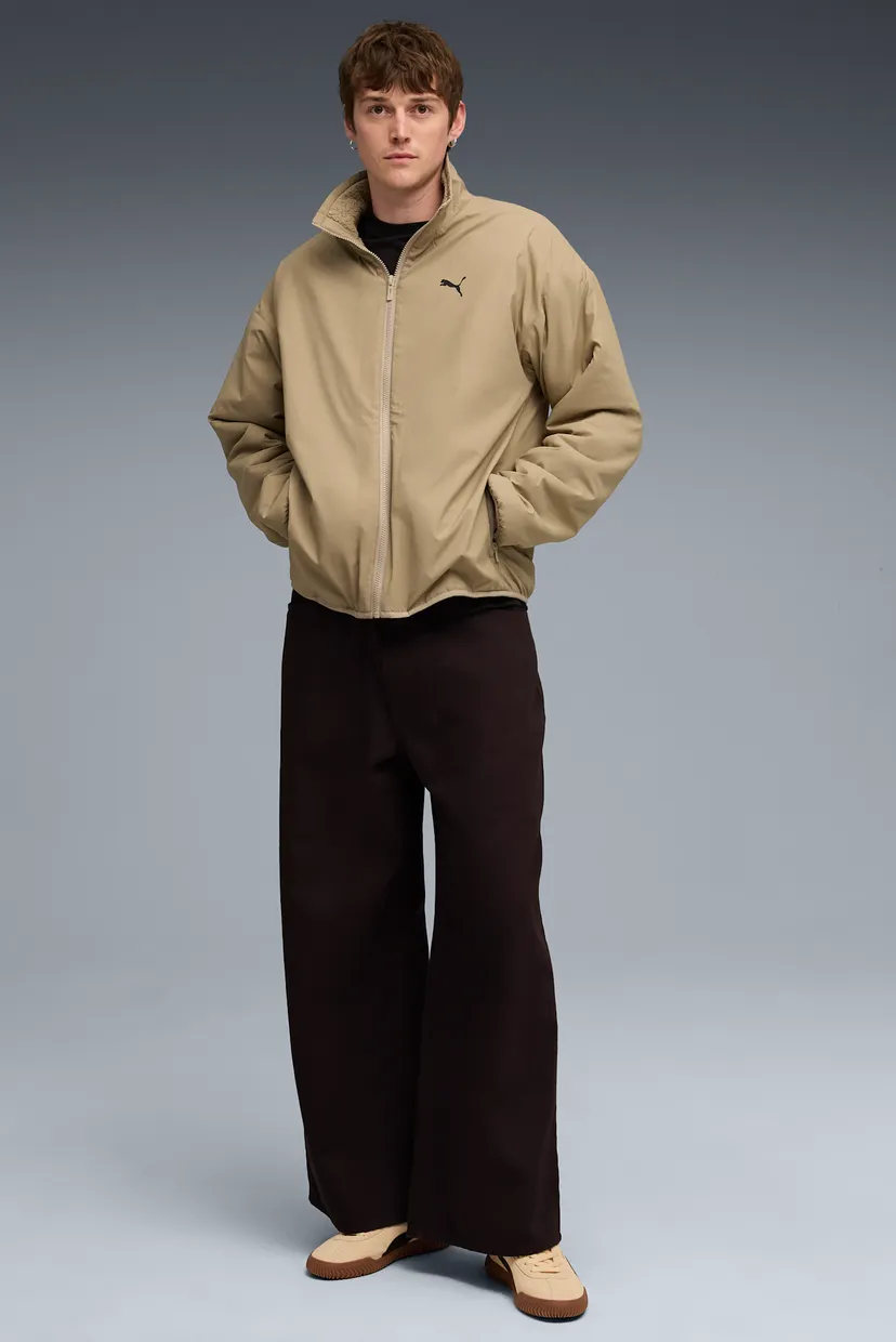 えむ Чоловіча бежева двостороння куртка Reversible Hybrid Sherpa Jacket