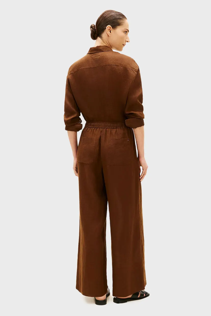 Женские коричневые льняные брюки PULL ON 3