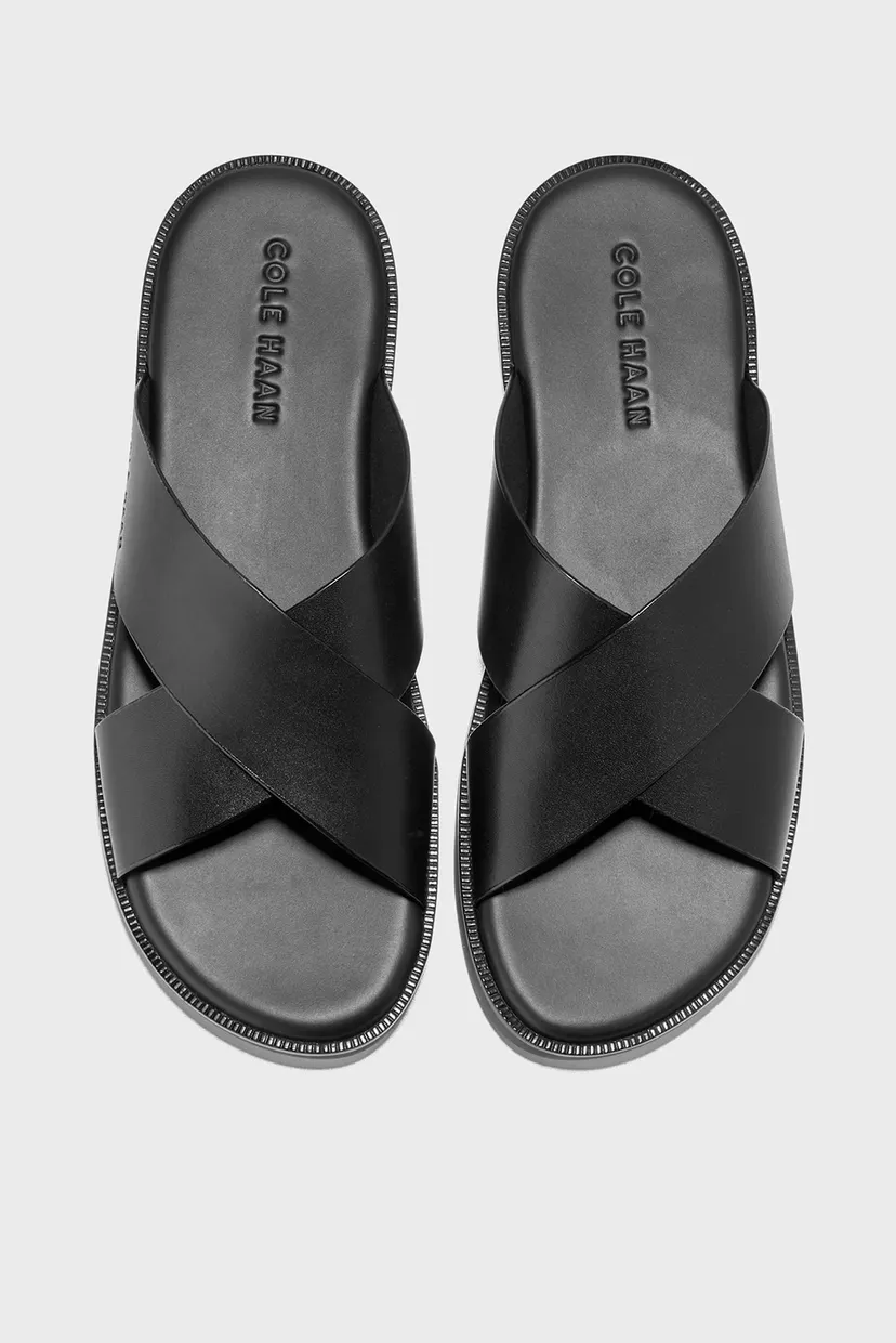 Мужские черные кожаные слайдеры Nantucket Cross Strap 5