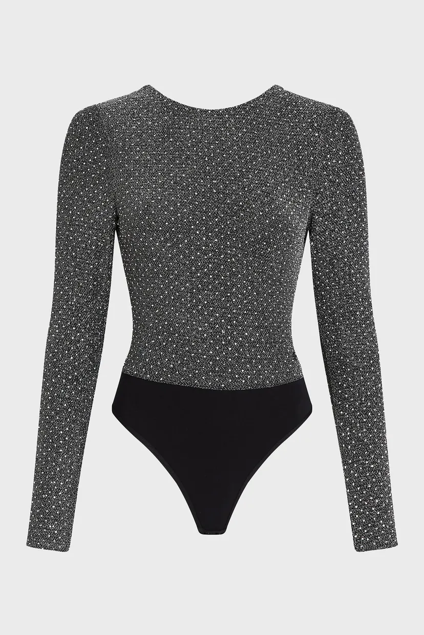 Женское серое боди JERSEY RHINESTONE BODY 5