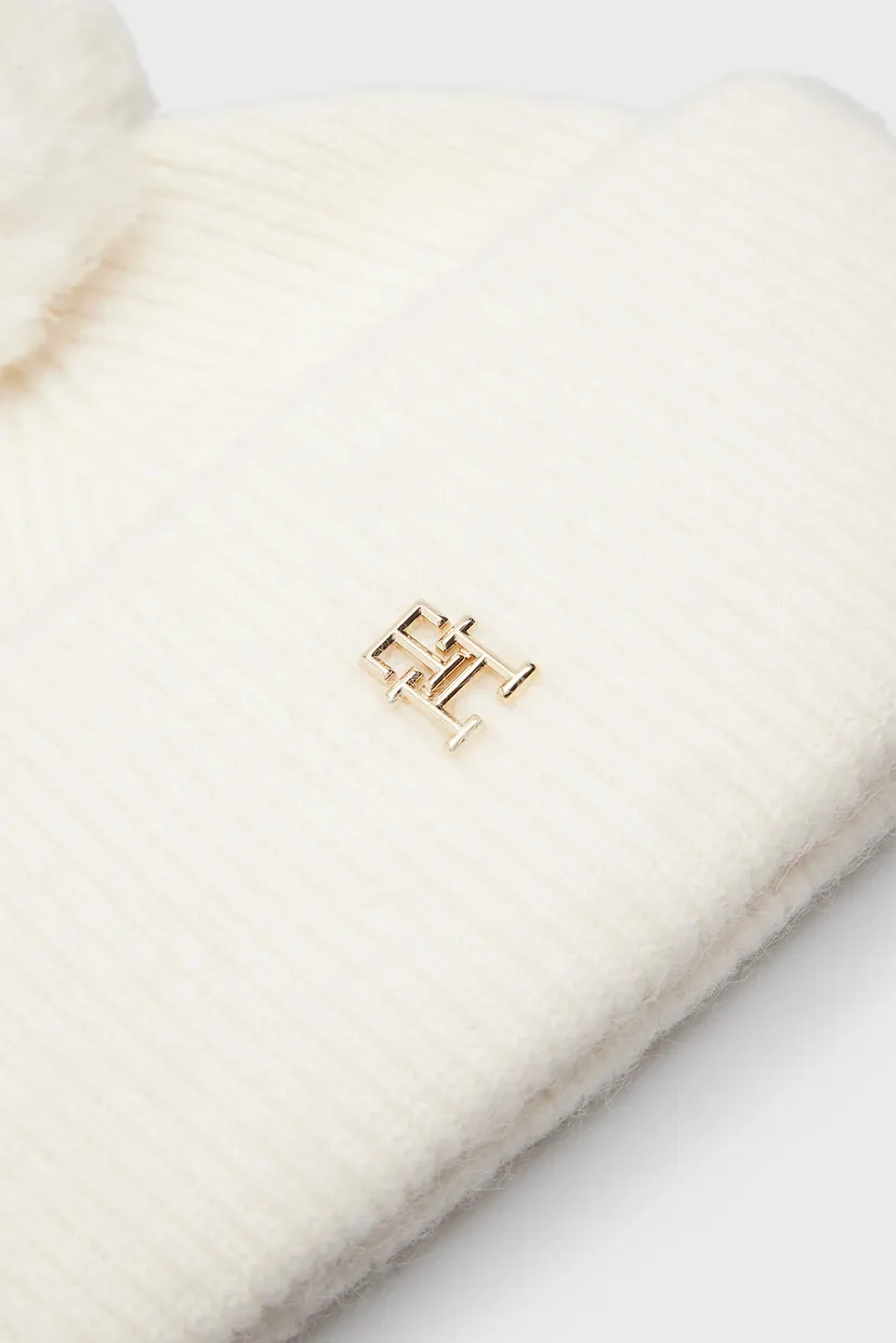 Женская белая шапка TH EVENING POMPOM BEANIE 4