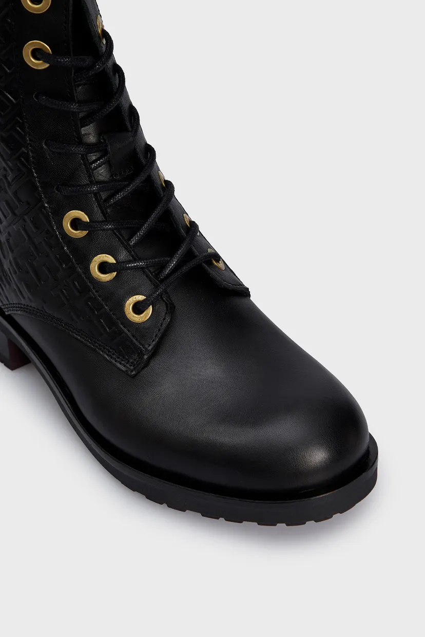 Женские черные кожаные ботинки TH MONOGRAM BIKER BOOT 5